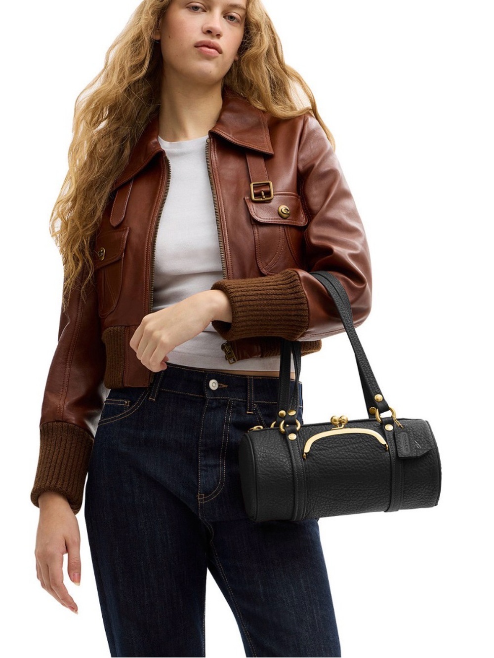 Coach Black Leather Barrel Kisslock Shoulder Bag with Gold Hardware 28 - Picture 4 of 5